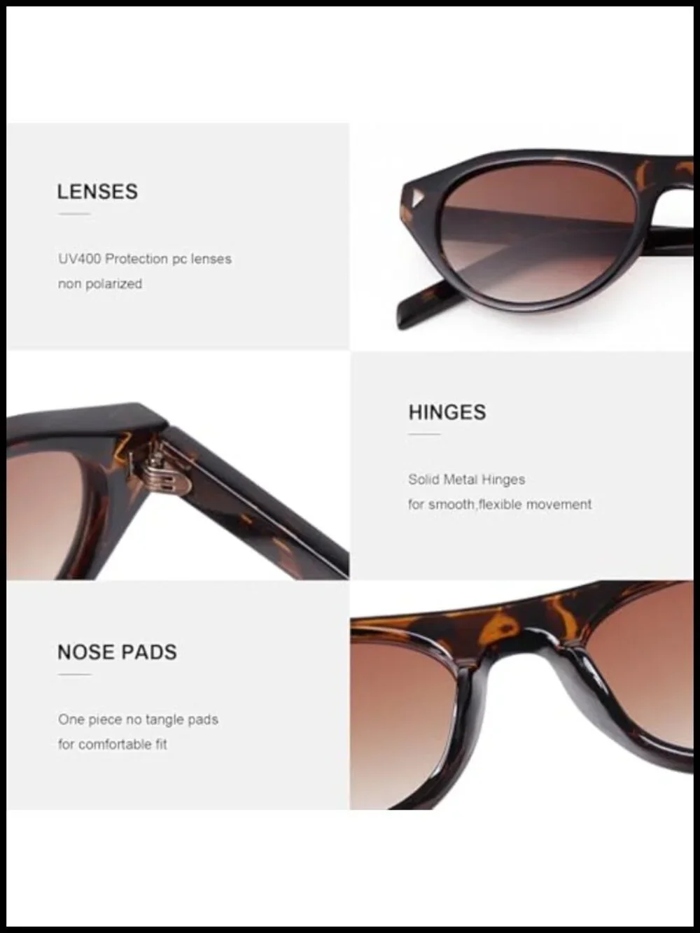 Retro Oval Cat Eye Sunglasses Lightweight Plastic Frame UV Protection
